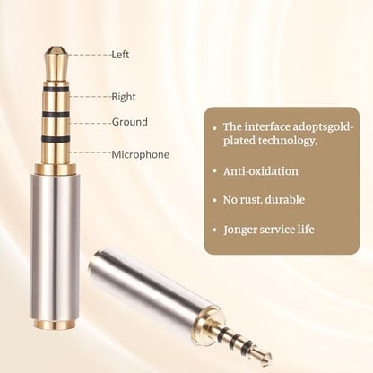 2.5mm to 3.5mm Adapter and 3.5mm to 2.5mm Adapter, Male to Female Stereo Audio Adapters Full Metal Audio Connector 3 Ring Jack Stereo or Mono Converter for Smartphones, Headphone, Mic, Tablets