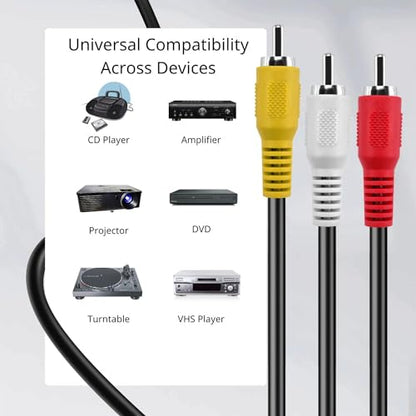 TNP 3 RCA AV Cable, 10FT Male-to-Male Composite Audio Video Cord for TV | Vcr-To-Tv Cable with Red, White and Yellow Plugs; Double Shielding Helps Reduce Rfi and Emi Interference - size: 10FT