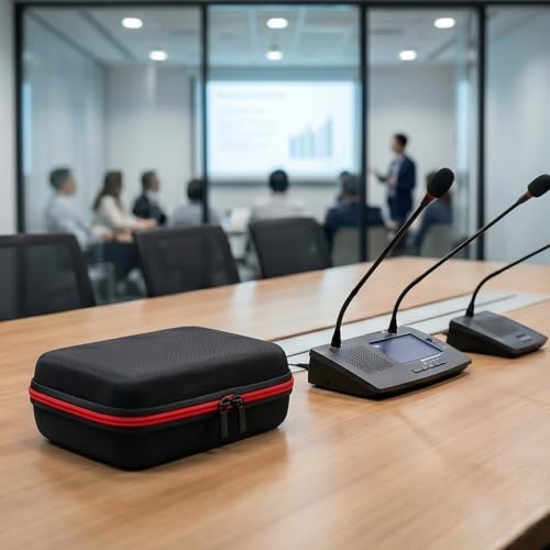 Wireless Microphone Case for 4 Mic System, Shockproof Hard Carrying Container Bag with 4 Slots, Portable Storage Organizer for Handheld Mics, Receivers, Adapters, Batteries, for Gigging and Travel.