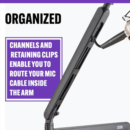 On-Stage MBS-LP1 Low-Profile Broadcast Boom Arm – Adjustable Mic Stand with 5/8" Thread, Cable Management, C-Clamp & Flange Mount – Quiet Hinges, 360° Swivel for Podcasting & Streaming