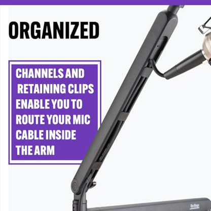 On-Stage MBS-LP1 Low-Profile Broadcast Boom Arm – Adjustable Mic Stand with 5/8" Thread, Cable Management, C-Clamp & Flange Mount – Quiet Hinges, 360° Swivel for Podcasting & Streaming