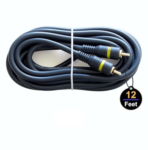 RCA Cable, 12ft,1-RCA Male to 1-RCA Male, Shielded, Gold-Plated Connectors, for Speakers/Subwoofers, Amplifiers, Home Theater Receivers, HDTV, Hi-Fi Systems, etc (1-Pack) - size: (1-Pack) 12-Feet