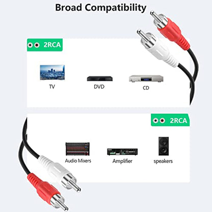 RCA Cables, 2RCA Male to 2RCA Male Stereo Audio Subwoofer Cable Dual Shielded RCA Cord for Home Theater, HDTV, Amplifier, Hi-Fi Systems, Speakers (3 Feet) - style: 3 Feet
