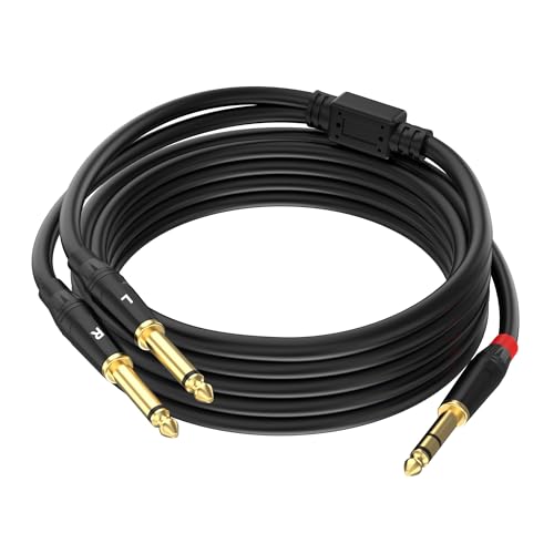 1/4 inch TRS Stereo Y Splitter Insert Cable, Gold Plated Audiowave Series 6.35mm TRS Male to Dual 6.35mm TS Male Mono Breakout Cable, Audio Cord (10FT / 1PACK) - size: 10 FT