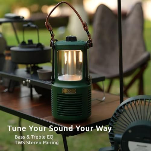 Dreamwave Conqueror 랜턴 블루투스 스피커, 조명 및 보조 배터리, 30W RMS 야외 스피커, IP66 방수 방진, 29시간 재생, 베이스 및 트레블 EQ, 캠핑 및 오버랜딩용 - color: 포레스트 그린.