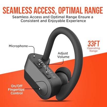 HyperGear Sport X2 True Wireless Bluetooth Earbuds - Ear Buds with HD Stereo Sound & Secure Fit Hooks, Quick Charge Earphones with Microphone