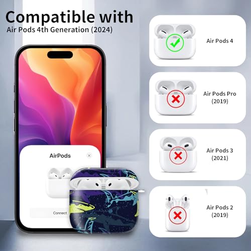 Cute Case Cover Compatible with AirPods 4th Generation 2024, Shockproof for Women & Girls with Cute Golden Round Buckle – Protective, Anti-Drop Design(Cute Shark) - color: Cute Shark
