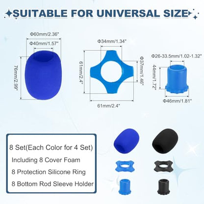 MECCANIXITY 8 Set Microphone Cover Foam Mic Cover, with 1.34" Mic Protection Silicone Ring and Anti Rolling Bottom Sleeve Holder for Karaoke DJ Concert Theater, Black/Blue - color: Black/Blue, size: 1.34"