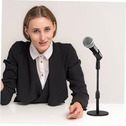 Abaodam Adjustable Desk Mic Holder with Metal round Base, Height Adjustable Microphone Stand for Podcast Recording and Home Use, Space-saving Design, Stable Desktop Mic Stand for Dynamic