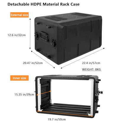 6U Rack Molded Pro-Audio PA DJ Flight Case - 17" Depth, Waterproof, Hard Protective Case with Customized Foam, Wireless Mic Storage - color: Black, size: 6U 17" Deep