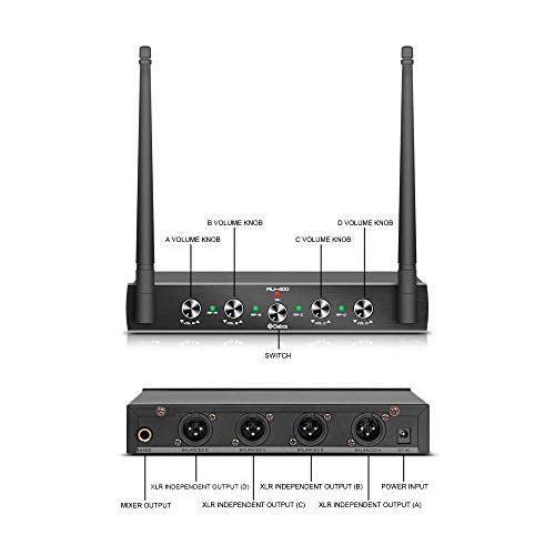 D Debra Audio AU400 Pro UHF 4 Channel Wireless Microphone System - color: with 4 Handheld (A)