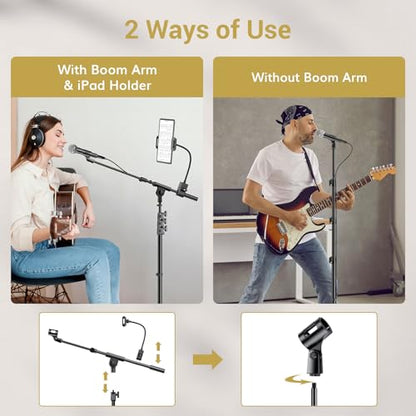 TONOR Microphone Stand with Tablet Holder, Tripod Boom Arm for Floor, Adjustable Height and Angle, Heavy Duty Stand with Carrying Bag, Smartphone and Pad Clamp, Excellent Compatibility, T35 - style: Mic Stand