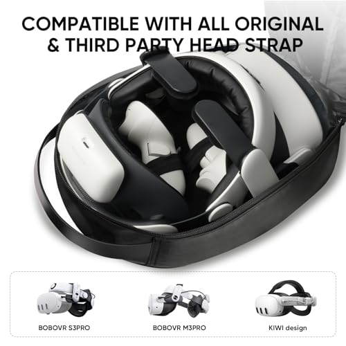 BnLnHOGVR Carrying Case for Meta Quest 3S/Quest 3/Quest 2/Pimax Dream Air VR Headset, Controller, BOBOVR S3 Pro/Kiwi Design Head Strap, Hard Sling Travel Bag for Extra Accessories with Lens Cover