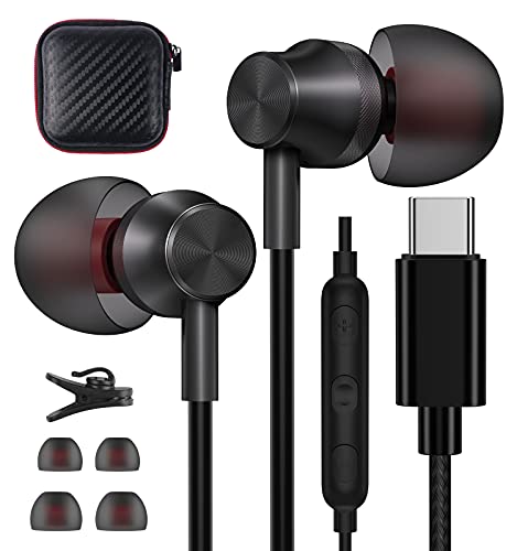ACAGET USB C Headphones, USB Type C Earphones for Galaxy S24 S23 FE S22 Ultra iPhone 15 Pro Max Headset with Mic Wired Earbuds Noise Cancelling Headphone for Samsung S21 S20 A54 A53 Z Fold Flip Black