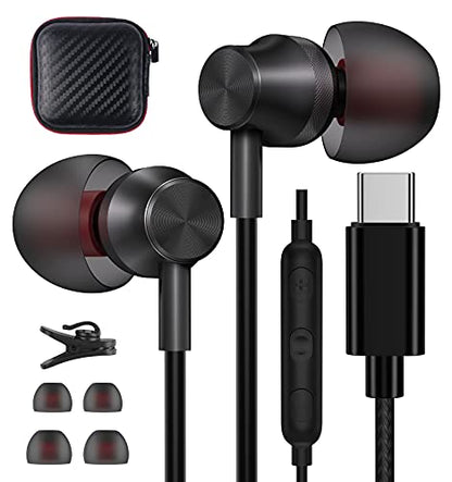 ACAGET USB C Headphones, USB Type C Earphones for Galaxy S24 S23 FE S22 Ultra iPhone 15 Pro Max Headset with Mic Wired Earbuds Noise Cancelling Headphone for Samsung S21 S20 A54 A53 Z Fold Flip Black