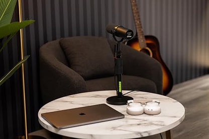 Shure by Gator Round Base Desktop Mic Stand with 6" Base (SH-DESKTOP1) | Designed to reduce movement and vibration, this simple mic stand is great for podcasts, live streams, or meetings.