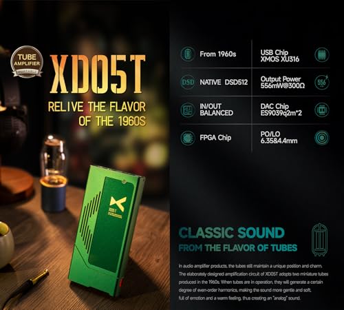 xDuoo XD05 T Portable DAC & Tube Balanced Headphone Amplifier - 1500mW AMP ES9039Q2M MQA DAC DSD512 32Bit/768kHz Bluetooth5.1/USB/Coaxial/Optical/AUX Input