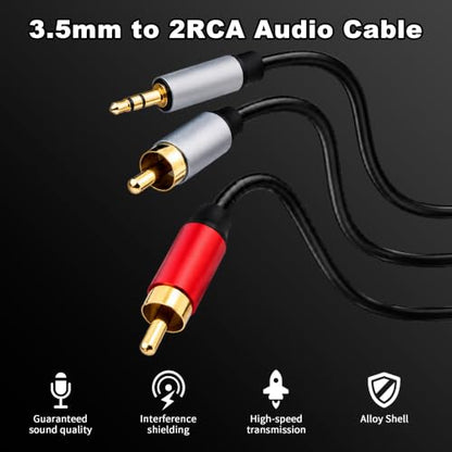 RCA to 3.5mm Cable 3ft, 2RCA Male to Aux Audio Adapter, 2-Pack | RCA to 1/8 Headphone Jack Hi-Fi Sound Auxiliary Y Splitter Cord for MP3, Speakers, Smartphone, Tablets, DVD Player