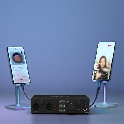 TOPPING E2x2 OTG USB Audio Interface - Ultra-Linear Preamp & Powerful Headphone Amp,Optical Output, Dual Mobile Streaming, Zero-Latency, 192kHz/24bit Recording, PC/Mobile Compatible(White)