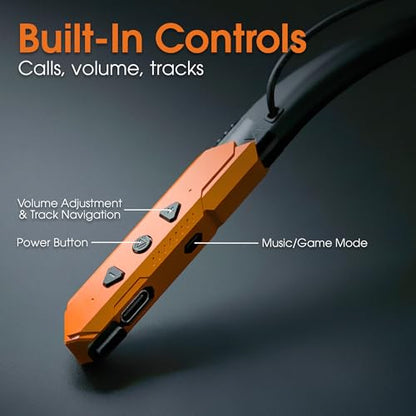 Manhattan Bluetooth 5.2 Neckband Earbuds, 15-Hour Battery, IPX4 Mic - color: Black/Orange