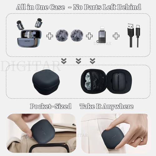 Wireless Super Mini Lavalier Microphone for iPhone, Android, iPad, Noise Reduction, Monitor Audio, Charging Case, Crystal Clear Zero‑Latency Sound for Live Streaming, Recording