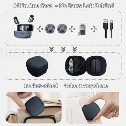 Wireless Super Mini Lavalier Microphone for iPhone, Android, iPad, Noise Reduction, Monitor Audio, Charging Case, Crystal Clear Zero‑Latency Sound for Live Streaming, Recording