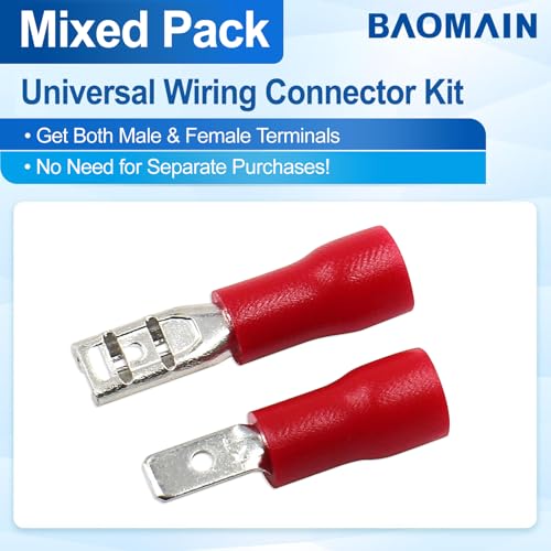 BAOMAIN 0.11" Female & Male Spade Terminals Kit 22-16 AWG 200-Pack - size: Male and Female