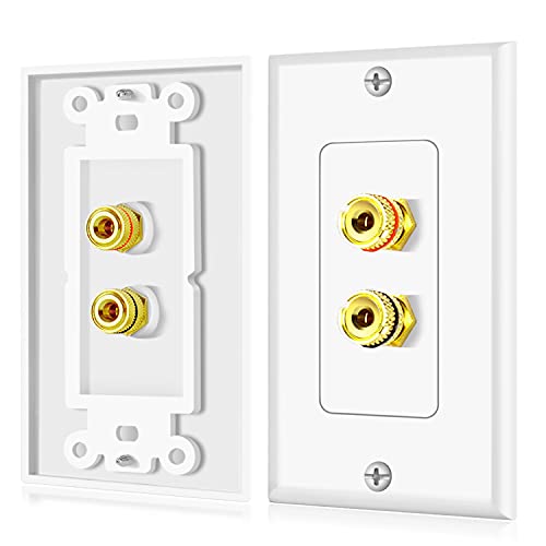TNP Home Theater Wall Plate - Banana Plug Wall Plate, 1 Speaker Wire Wall Plate with Gold-Plated Terminals, Single Gang Audio Wall Plate, in-Wall Surround Sound Connection Plates, White, 2 Pack - size: 1-Speaker, 2 Pack