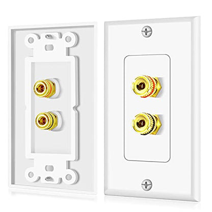 TNP Home Theater Wall Plate - Banana Plug Wall Plate, 1 Speaker Wire Wall Plate with Gold-Plated Terminals, Single Gang Audio Wall Plate, in-Wall Surround Sound Connection Plates, White, 2 Pack - size: 1-Speaker, 2 Pack