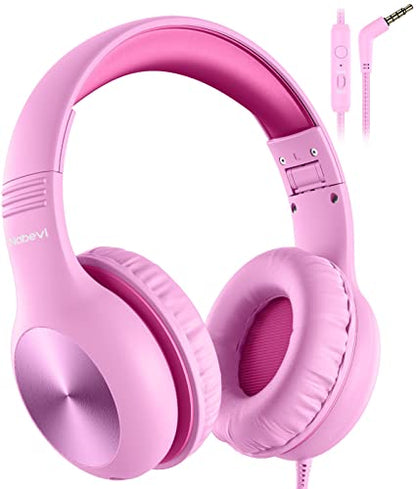 Nabevi Kids Headphones with Microphone, Over-Ear Headphones for Kids with Sharing Function, 85dB/94dB Safe Volume Limit, Wired Headphone for Children, Kid Headset for School, Study, Travel, Pink - color: Pink