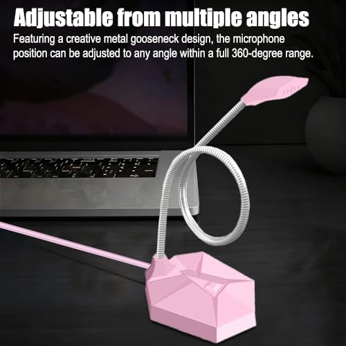 3.5 mm Jack Computer Microphone, Plug &Play Desktop Omnidirectional Condenser PC Laptop Mic, Ideal for Recording, Gaming, Streaming, Podcast Microphone, Pink