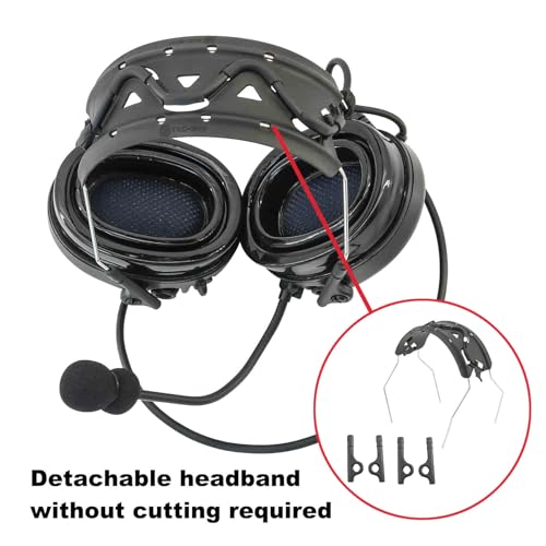 TAC300 Noise Cancelling Tactical Headset, Detachable Headband, 2Pin PTT for Airsoft Hearing Protection - color: Black