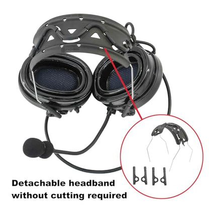 TAC300 Noise Cancelling Tactical Headset, Detachable Headband, 2Pin PTT for Airsoft Hearing Protection - color: Black