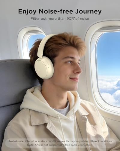 TALIX H30 Hybrid Active Noise Cancelling Headphones, 110H Playtime Hi-Res Audio Bluetooth 6.0 Wireless Over Ear ANC Headphones for Commute/Travel (Off-White) - color: Off-white