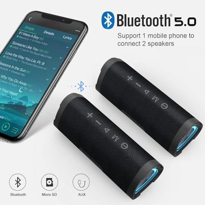 Vanzon Bluetooth Speaker, V40 Wireless Portable Bluetooth Speaker | IPX7 Waterproof, 24W HiFi Stereo Sound,24H Playtime, LED Lights and TWS Dual Pairing, Suitable for Travel,Home & Outdoors - color: Charcoal