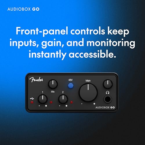 Fender AudioBox GO USB Audio Interface, for Guitarist, Vocalist, or Producer. Includes easy to use software, Fender Studio app, Amp and FX pack to create Studio Quality recordings. PC/Mac | Or Producer. Includes easy to use software, Fender Studio app, Am