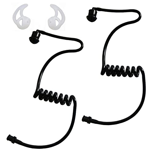 Black Earpiece Replacement Acoustic Tube FBI Style for Two-Way Radio | 2 Pack Radio Earpiece Acoustic Tube, Fins Ear Mold for Motorola Kenwood Walkie Talkie Headsets - color: Black-Fins