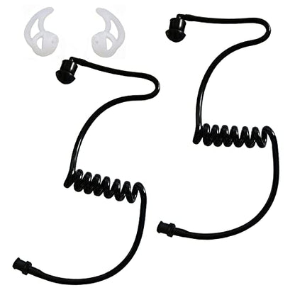 Black Earpiece Replacement Acoustic Tube FBI Style for Two-Way Radio | 2 Pack Radio Earpiece Acoustic Tube, Fins Ear Mold for Motorola Kenwood Walkie Talkie Headsets - color: Black-Fins