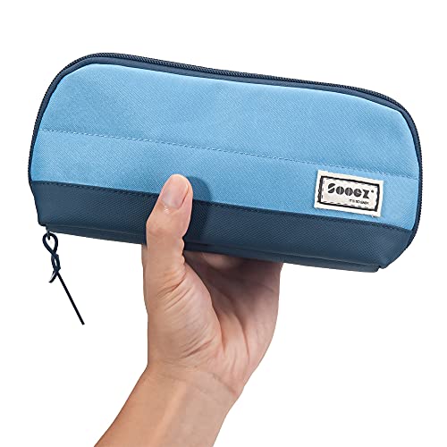 Sooez Wide-Opening Pencil Pen Case, Lightweight & Spacious Pencil Pouch Zipper Stationery Bag, Aesthetic Supply with Triangular Design for Adults, Blue - color: Blue