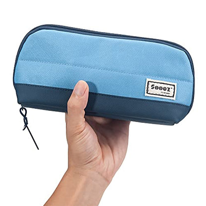 Sooez Wide-Opening Pencil Pen Case, Lightweight & Spacious Pencil Pouch Zipper Stationery Bag, Aesthetic Supply with Triangular Design for Adults, Blue - color: Blue