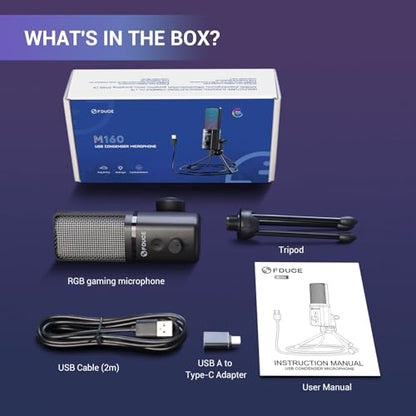 Gaming USB Microphone for PC,RGB Condenser Computer Mic with Tripod Stand,Quick Mute,Gain Control,Cardioid Mic for Streaming, Podcast, Twitch, YouTube, PC, Computer, PS5 (M160) - style: Mic with tripod