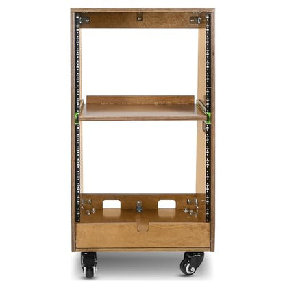 Sound Town DIY Slanted 16U Studio Rack (8U Top + 8U Lower), with 2U Bottom Storage, Slide-Out Tray, Caster, Plywood, Weathered Brown for Recording Room, Home Studio (SDRK-ST16TB) - size: 16U(8U Top + 8U Lower),Weathered Brown