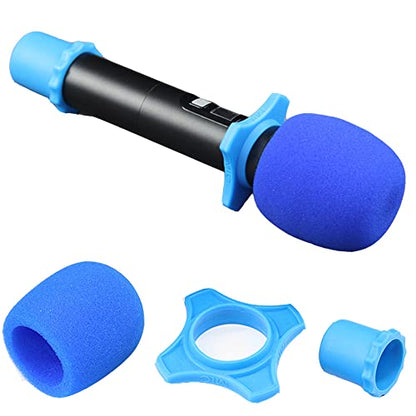 Qtopun 6 Set Microphone Protection Foam, 6 Shakeproof Anti-Rolling Wireless Handheld Microphone Windscreen Foam Cover 6 Protection Silicone Ring 6 Bottom Rod Sleeve Holder for KTV Device 18 Packs