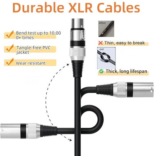 XLR Cables 3ft 6 Pack, XLR Male to Female Microphone Cable - size: 3 feet-6pack