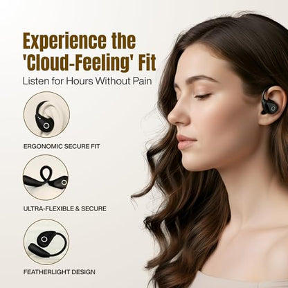 Wireless Earbuds with Earhooks, Open Ear Bluetooth 5.3 Headphones for Work & Running, 60H Playtime, LED Display, IPX5 Waterproof, USB-C Charging (Black) - color: Black