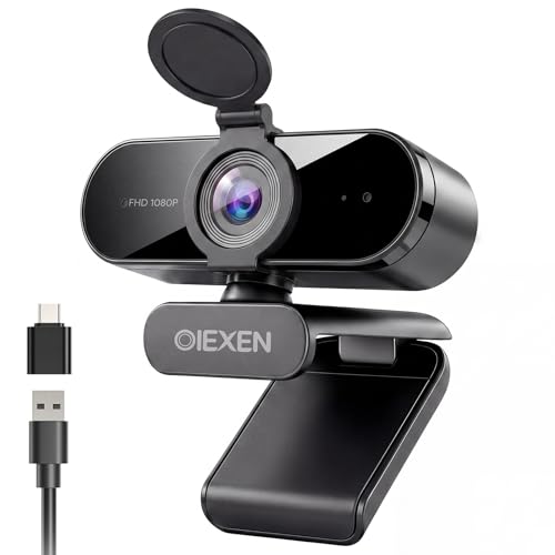 1080P Webcam with Microphone Noise Reduction Auto Exposure | 90°FOV Wide Angle Privacy Cover,USB-A to C Adapter,Plug & Play Streaming Camera for PC/Mac/Switch 2,Zoom/Teams/Skype/Meetings - size: 1080p