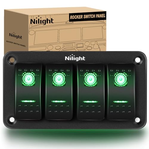 Nilight 4 Gang Rocker Switch Panel SPST On Off Toggle with DIY Label Sticker | 5PIN Electrical 12V/20A 24V/10A Aluminum Plate with Pre-Wired Jumper Wires for LED Light Bar RV Boats 4X4 Cars Green - color: Green, size: 4 Gang