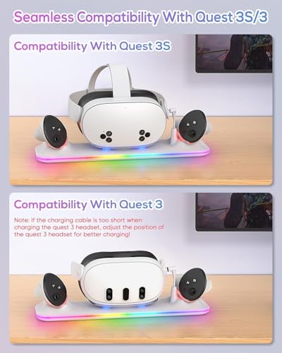 18W VR Charging Dock for Meta Quest 3S/Quest 3 Headset & Controller | Fast Magnetic VR Charging Station Stand for Oculus 3S/3 Accessories, RGB Light, 2 Rechargeable Batteries & Controller Covers - color: Black