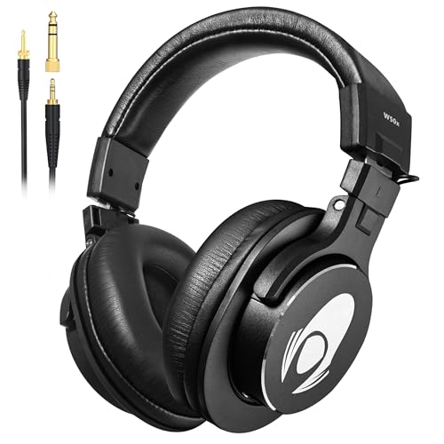 talomen Wired Over Ear Headphones Studio Monitor Podcast Closed Back Headsets with 50mm Neodymium Drivers and 1/4 to 3.5mm Jack for AMP Computer Recording Mixing DJ Guitar Keyboard Laptop - Black