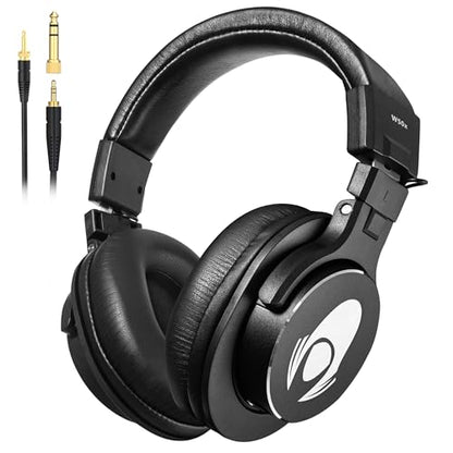 talomen Wired Over Ear Headphones Studio Monitor Podcast Closed Back Headsets with 50mm Neodymium Drivers and 1/4 to 3.5mm Jack for AMP Computer Recording Mixing DJ Guitar Keyboard Laptop - Black